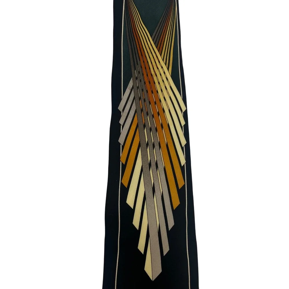 Necktie Vtg Art Deco Roaring Dance MCM Swing Silk Chevron Black Gold Tie Verona